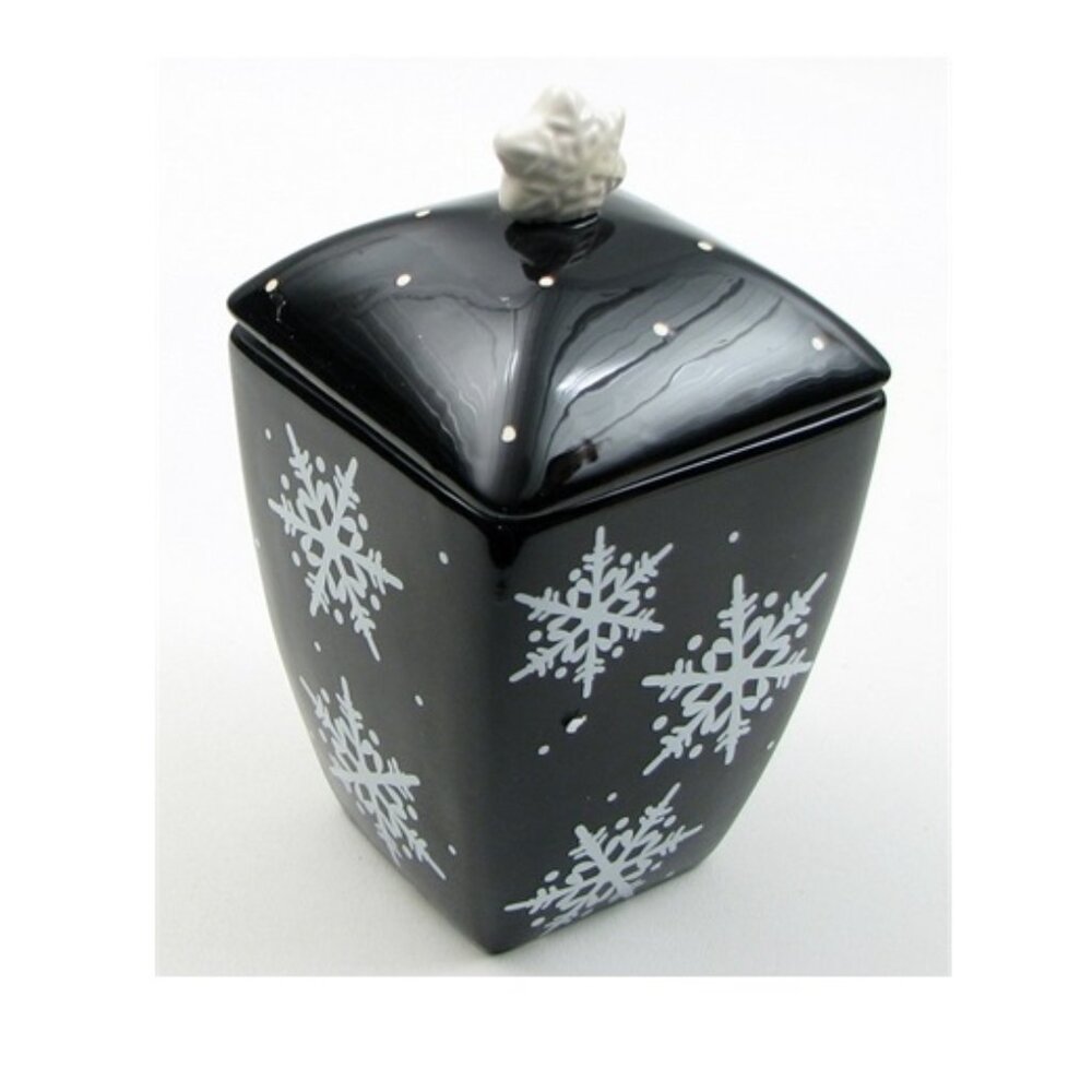 Ceramic Midnight Snowflake Goodie / Cookie Jar 7 3/4" tall by 4 1/4" wide 92092